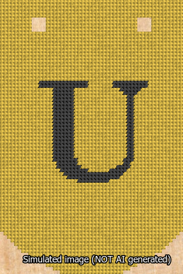 A simulated image of the stitched needlepoint design: Banner 13m Curved U Black on Yellow. Not A.I. generated.