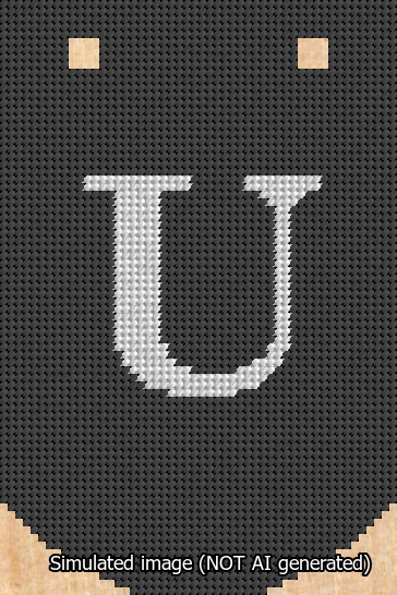 A simulated image of the stitched needlepoint design: Banner 13m Curved U White on Black. Not A.I. generated.