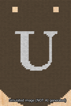 A simulated image of the stitched needlepoint design: Banner 13m Curved U White on Brown. Not A.I. generated.