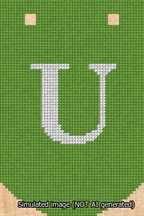 A simulated image of the stitched needlepoint design: Banner 13m Curved U White on Light Green. Not A.I. generated.