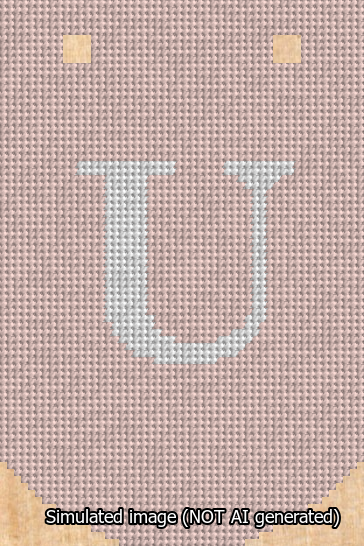 A simulated image of the stitched needlepoint design: Banner 13m Curved U White on Pink. Not A.I. generated.