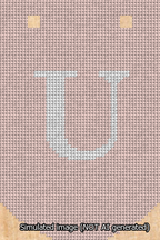 A simulated image of the stitched needlepoint design: Banner 13m Curved U White on Pink. Not A.I. generated.