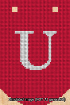 A simulated image of the stitched needlepoint design: Banner 13m Curved U White on Red. Not A.I. generated.
