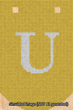 A simulated image of the stitched needlepoint design: Banner 13m Curved U White on Yellow. Not A.I. generated.