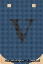 A simulated image of the stitched needlepoint design: Banner 13m Curved V Black on Blue. Not A.I. generated.