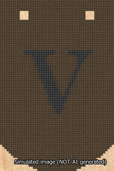 A simulated image of the stitched needlepoint design: Banner 13m Curved V Black on Brown. Not A.I. generated.