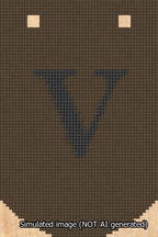 A simulated image of the stitched needlepoint design: Banner 13m Curved V Black on Brown. Not A.I. generated.