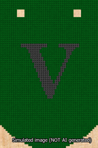 A simulated image of the stitched needlepoint design: Banner 13m Curved V Black on Green. Not A.I. generated.