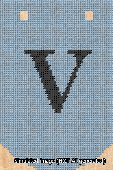A simulated image of the stitched needlepoint design: Banner 13m Curved V Black on Light Blue. Not A.I. generated.