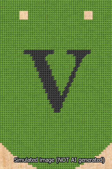 A simulated image of the stitched needlepoint design: Banner 13m Curved V Black on Light Green. Not A.I. generated.