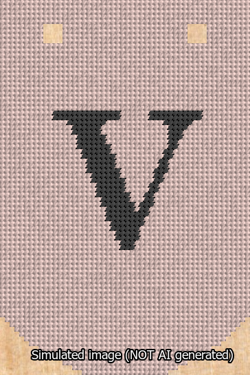 A simulated image of the stitched needlepoint design: Banner 13m Curved V Black on Pink. Not A.I. generated.