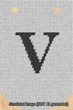 A simulated image of the stitched needlepoint design: Banner 13m Curved V Black on White. Not A.I. generated.