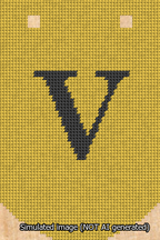 A simulated image of the stitched needlepoint design: Banner 13m Curved V Black on Yellow. Not A.I. generated.