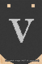 A simulated image of the stitched needlepoint design: Banner 13m Curved V White on Black. Not A.I. generated.