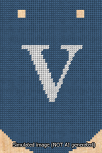A simulated image of the stitched needlepoint design: Banner 13m Curved V White on Blue. Not A.I. generated.