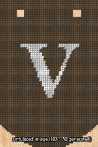 A simulated image of the stitched needlepoint design: Banner 13m Curved V White on Brown. Not A.I. generated.
