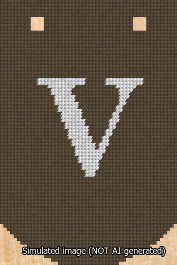 A simulated image of the stitched needlepoint design: Banner 13m Curved V White on Brown. Not A.I. generated.