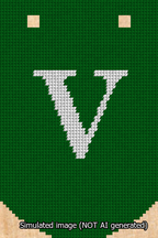 A simulated image of the stitched needlepoint design: Banner 13m Curved V White on Green. Not A.I. generated.