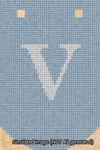 A simulated image of the stitched needlepoint design: Banner 13m Curved V White on Light Blue. Not A.I. generated.