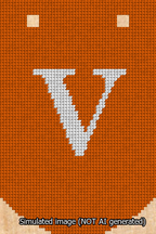 A simulated image of the stitched needlepoint design: Banner 13m Curved V White on Orange. Not A.I. generated.