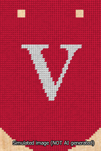 A simulated image of the stitched needlepoint design: Banner 13m Curved V White on Red. Not A.I. generated.