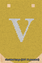 A simulated image of the stitched needlepoint design: Banner 13m Curved V White on Yellow. Not A.I. generated.