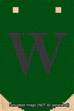 A simulated image of the stitched needlepoint design: Banner 13m Curved W Black on Green. Not A.I. generated.