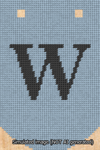 A simulated image of the stitched needlepoint design: Banner 13m Curved W Black on Light Blue. Not A.I. generated.