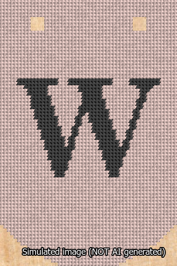 A simulated image of the stitched needlepoint design: Banner 13m Curved W Black on Pink. Not A.I. generated.
