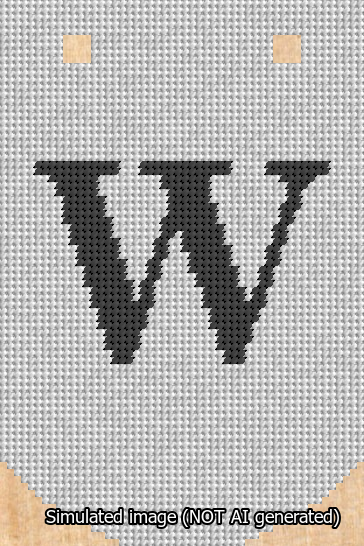 A simulated image of the stitched needlepoint design: Banner 13m Curved W Black on White. Not A.I. generated.