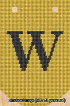 A simulated image of the stitched needlepoint design: Banner 13m Curved W Black on Yellow. Not A.I. generated.