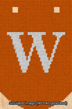 A simulated image of the stitched needlepoint design: Banner 13m Curved W White on Orange. Not A.I. generated.