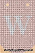 A simulated image of the stitched needlepoint design: Banner 13m Curved W White on Pink. Not A.I. generated.