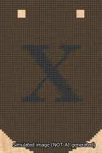 A simulated image of the stitched needlepoint design: Banner 13m Curved X Black on Brown. Not A.I. generated.