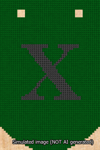 A simulated image of the stitched needlepoint design: Banner 13m Curved X Black on Green. Not A.I. generated.