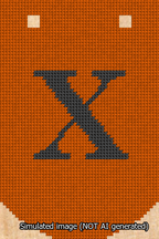 A simulated image of the stitched needlepoint design: Banner 13m Curved X Black on Orange. Not A.I. generated.