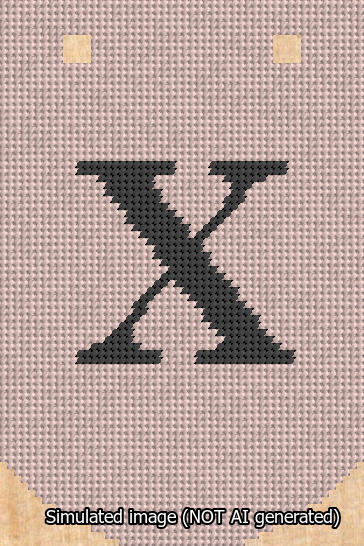 A simulated image of the stitched needlepoint design: Banner 13m Curved X Black on Pink. Not A.I. generated.