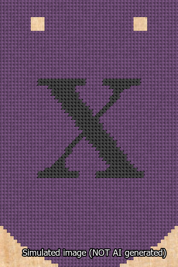 A simulated image of the stitched needlepoint design: Banner 13m Curved X Black on Purple. Not A.I. generated.