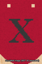 A simulated image of the stitched needlepoint design: Banner 13m Curved X Black on Red. Not A.I. generated.