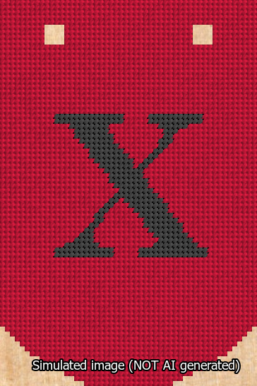 A simulated image of the stitched needlepoint design: Banner 13m Curved X Black on Red. Not A.I. generated.