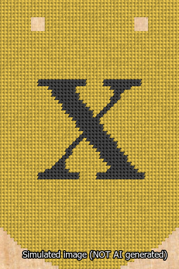 A simulated image of the stitched needlepoint design: Banner 13m Curved X Black on Yellow. Not A.I. generated.