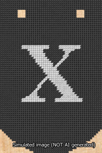 A simulated image of the stitched needlepoint design: Banner 13m Curved X White on Black. Not A.I. generated.