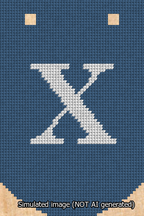 A simulated image of the stitched needlepoint design: Banner 13m Curved X White on Blue. Not A.I. generated.