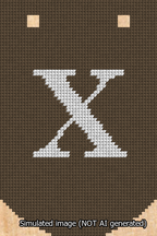 A simulated image of the stitched needlepoint design: Banner 13m Curved X White on Brown. Not A.I. generated.