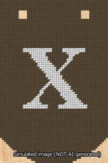 A simulated image of the stitched needlepoint design: Banner 13m Curved X White on Brown. Not A.I. generated.