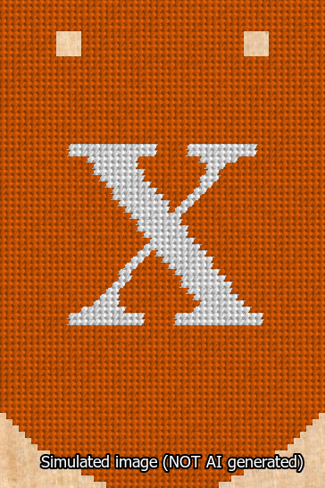 A simulated image of the stitched needlepoint design: Banner 13m Curved X White on Orange. Not A.I. generated.