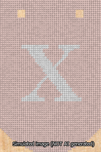 A simulated image of the stitched needlepoint design: Banner 13m Curved X White on Pink. Not A.I. generated.