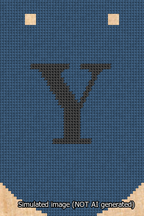 A simulated image of the stitched needlepoint design: Banner 13m Curved Y Black on Blue. Not A.I. generated.