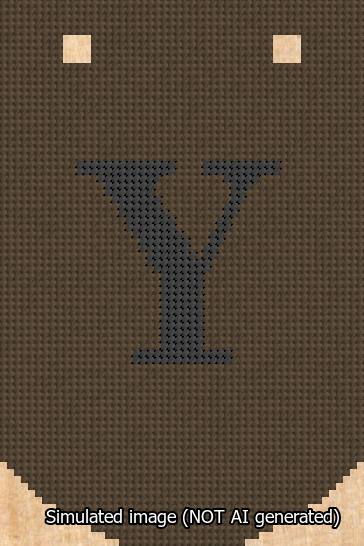 A simulated image of the stitched needlepoint design: Banner 13m Curved Y Black on Brown. Not A.I. generated.