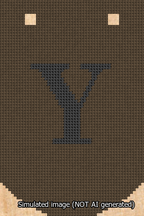 A simulated image of the stitched needlepoint design: Banner 13m Curved Y Black on Brown. Not A.I. generated.